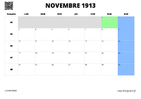 calendrier novembre 1913 au format paysage