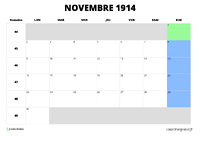 calendrier novembre 1914 calendrier novembre 1914 au format paysage