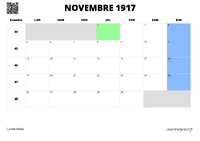 calendrier novembre 1917 calendrier novembre 1917 au format paysage