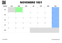 calendrier novembre 1921 calendrier novembre 1921 au format paysage