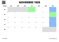 calendrier novembre 1928 calendrier novembre 1928 au format paysage