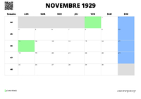 calendrier novembre 1929 calendrier novembre 1929 au format paysage