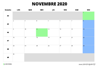 calendrier novembre 2020 au format paysage