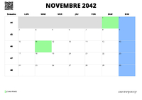 calendrier novembre 2042 calendrier novembre 2042 au format paysage
