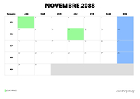 calendrier novembre 2088 calendrier novembre 2088 au format paysage