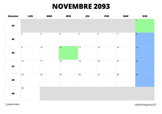 calendrier novembre 2093 calendrier novembre 2093 au format paysage