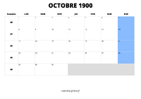 calendrier octobre 1900 calendrier octobre 1900 au format paysage