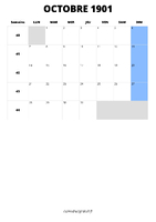 calendrier octobre 1901 format portrait