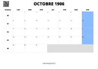 calendrier octobre 1906 calendrier octobre 1906 au format paysage