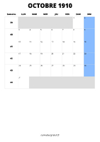 calendrier octobre 1910 format portrait