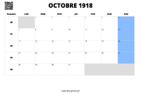 calendrier octobre 1918 calendrier octobre 1918 au format paysage