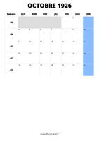 calendrier octobre 1926 format portrait
