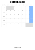 calendrier octobre 2003 format portrait