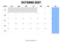 calendrier octobre 2027 au format paysage