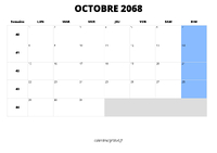calendrier octobre 2068 calendrier octobre 2068 au format paysage