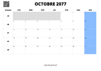 calendrier octobre 2077 calendrier octobre 2077 au format paysage