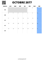 calendrier octobre 2077 calendrier octobre 2077 format portrait
