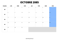 calendrier octobre 2085 calendrier octobre 2085 au format paysage