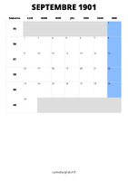 calendrier septembre 1901 format portrait