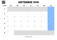 calendrier septembre 1918 au format paysage