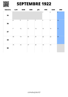 calendrier septembre 1922 format portrait