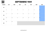 calendrier septembre 1941 calendrier septembre 1941 au format paysage