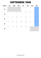 calendrier septembre 1949 format portrait