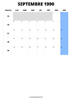 calendrier septembre 1990 format portrait