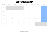 calendrier septembre 2011 au format paysage