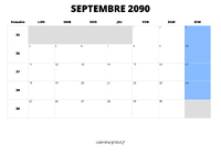 calendrier septembre 2090 au format paysage