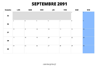 calendrier septembre 2091 au format paysage
