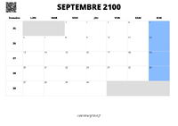 calendrier septembre 2100 au format paysage