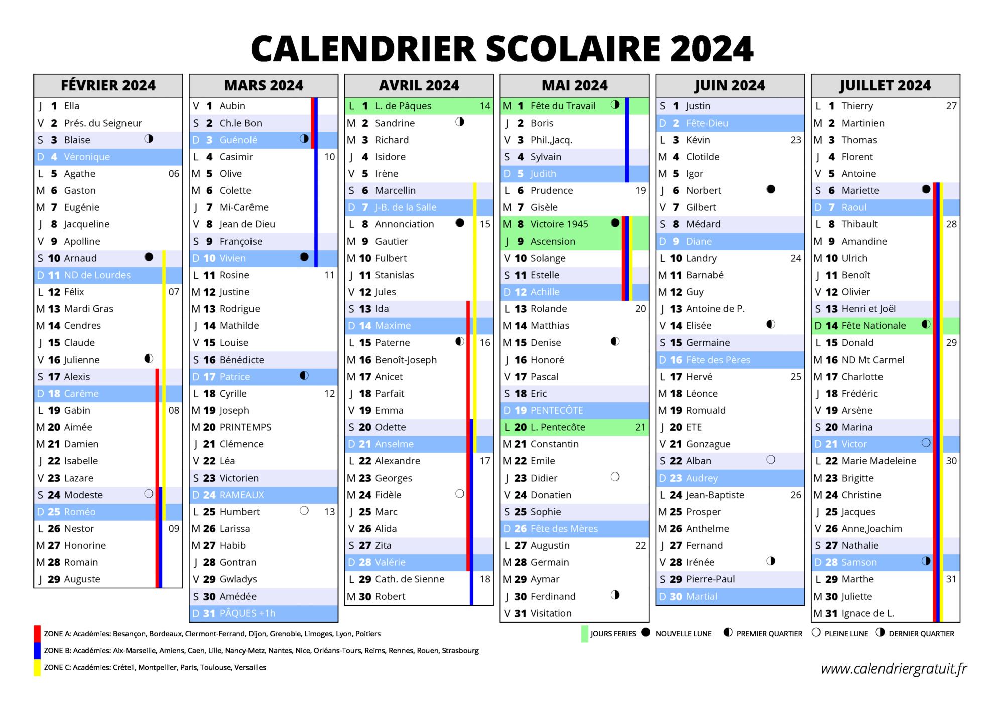 Calendrier scolaire 2023-2024 - 19x13 cm - Août 2023 à Décembre 2024 –  Draeger Paris