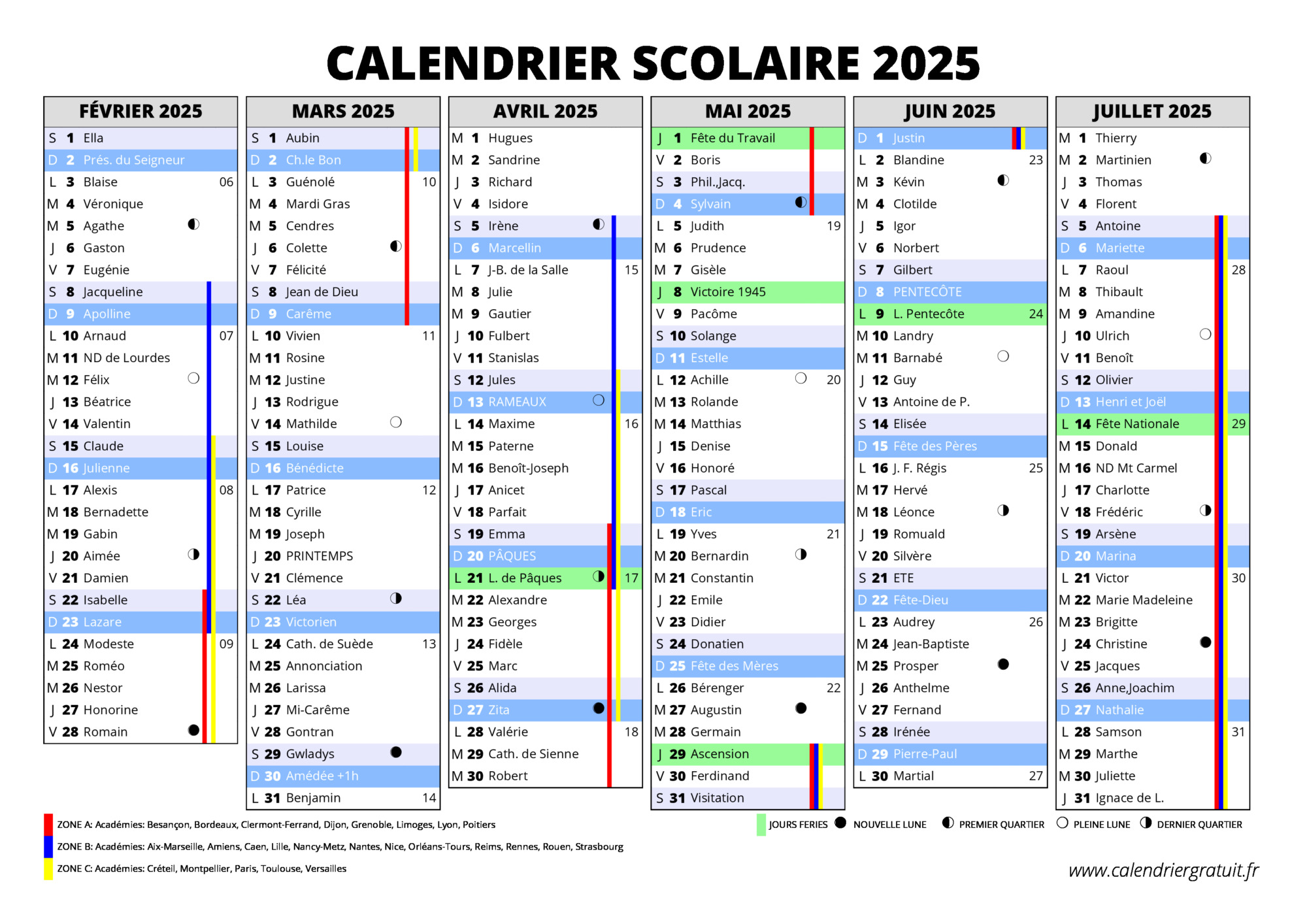 Calendrier 2024-2025 Calendrier mural, janvier 2024 - juin 2025
