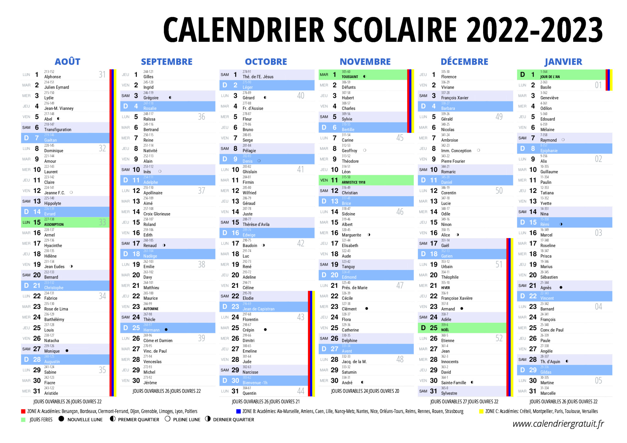 Calendrier 2022 2023 Avec Jours Fériés Vacances Scolaires à Imprimer Calendrier scolaire 2022 2023 à imprimer