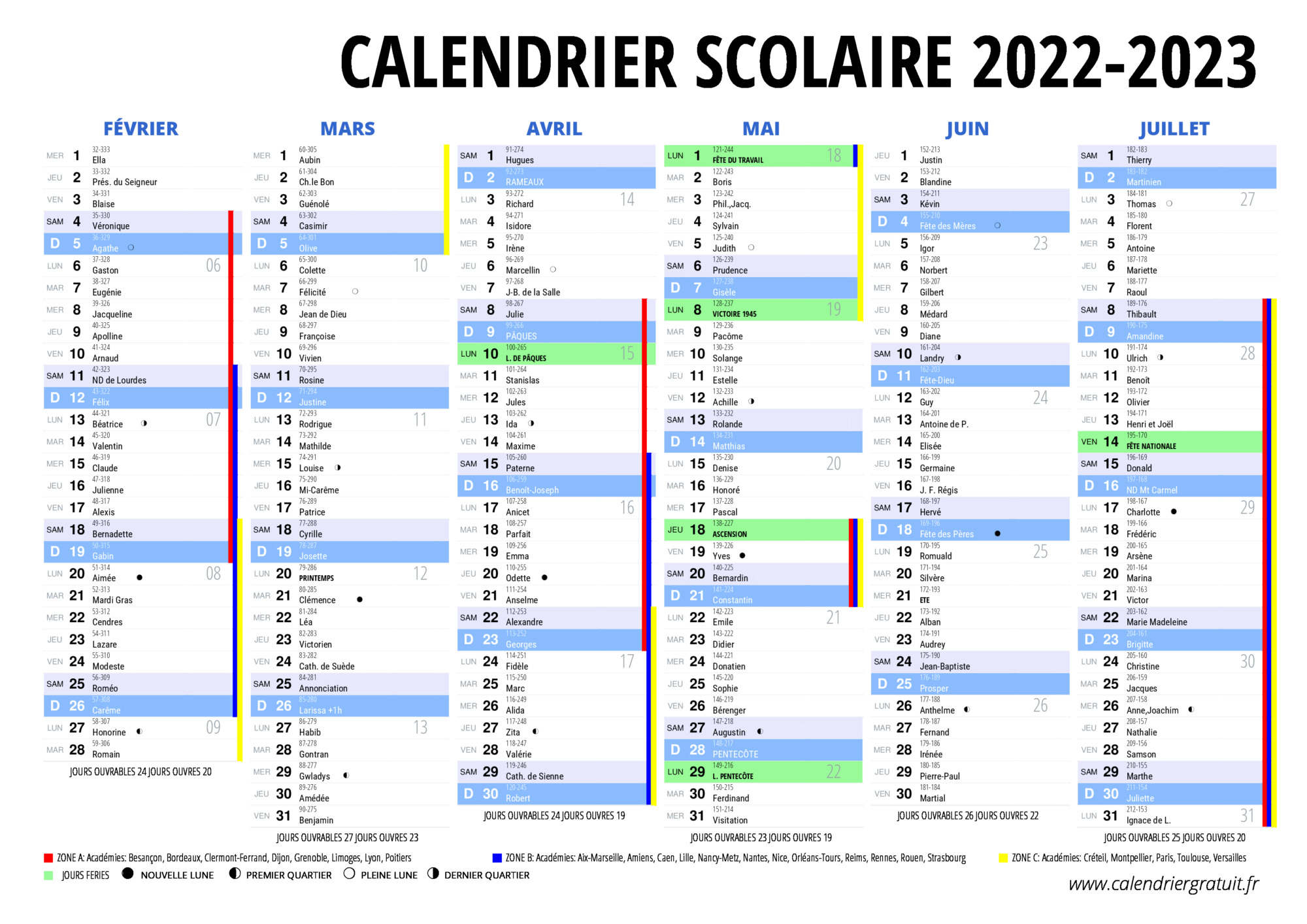 Calendrier 2022 2023 Avec Jours Fériés Vacances Scolaires à Imprimer Calendrier scolaire 2022 2023 à imprimer